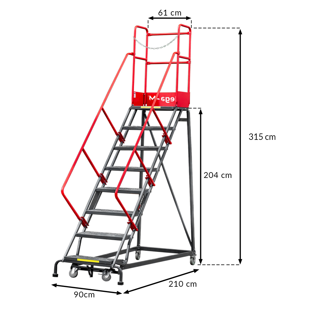 Mega-M H-204 cm scala magazzino 8 gradini con piattaforma