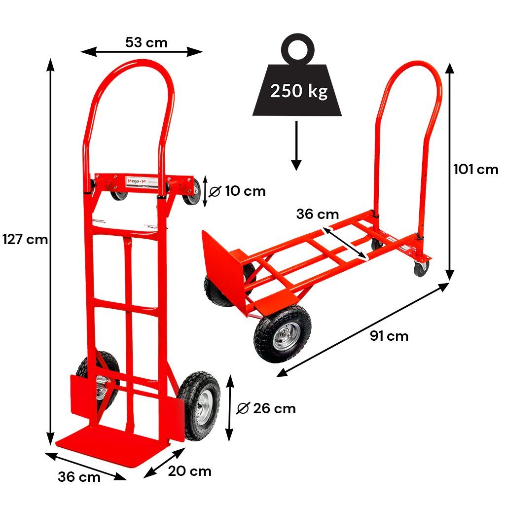 Mega-M carrello trasporto 2in1 verticale-orizzontale 250 kg rosso