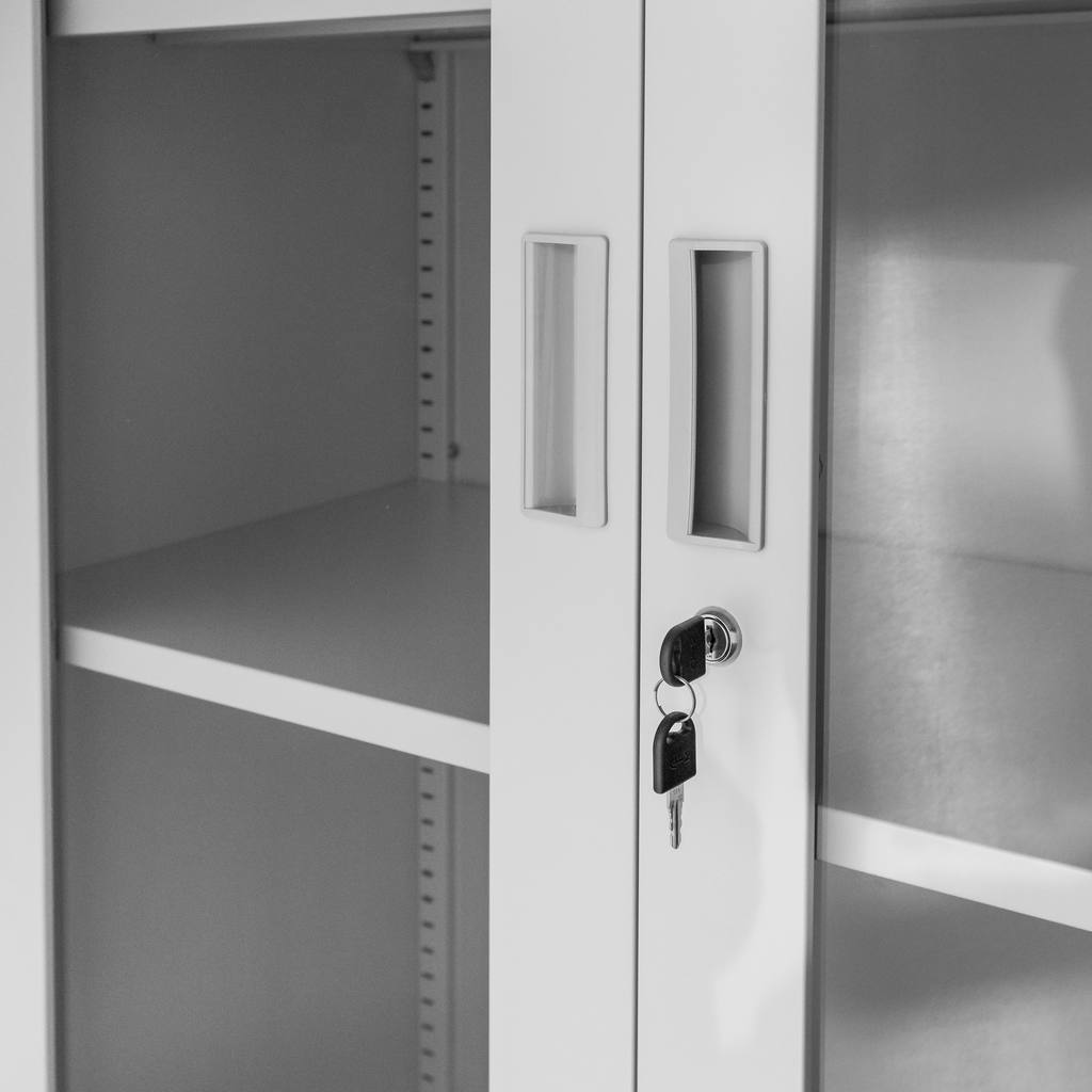 Mega-M Wenus armadio ufficio metallo vetro 90x40x185 grigio