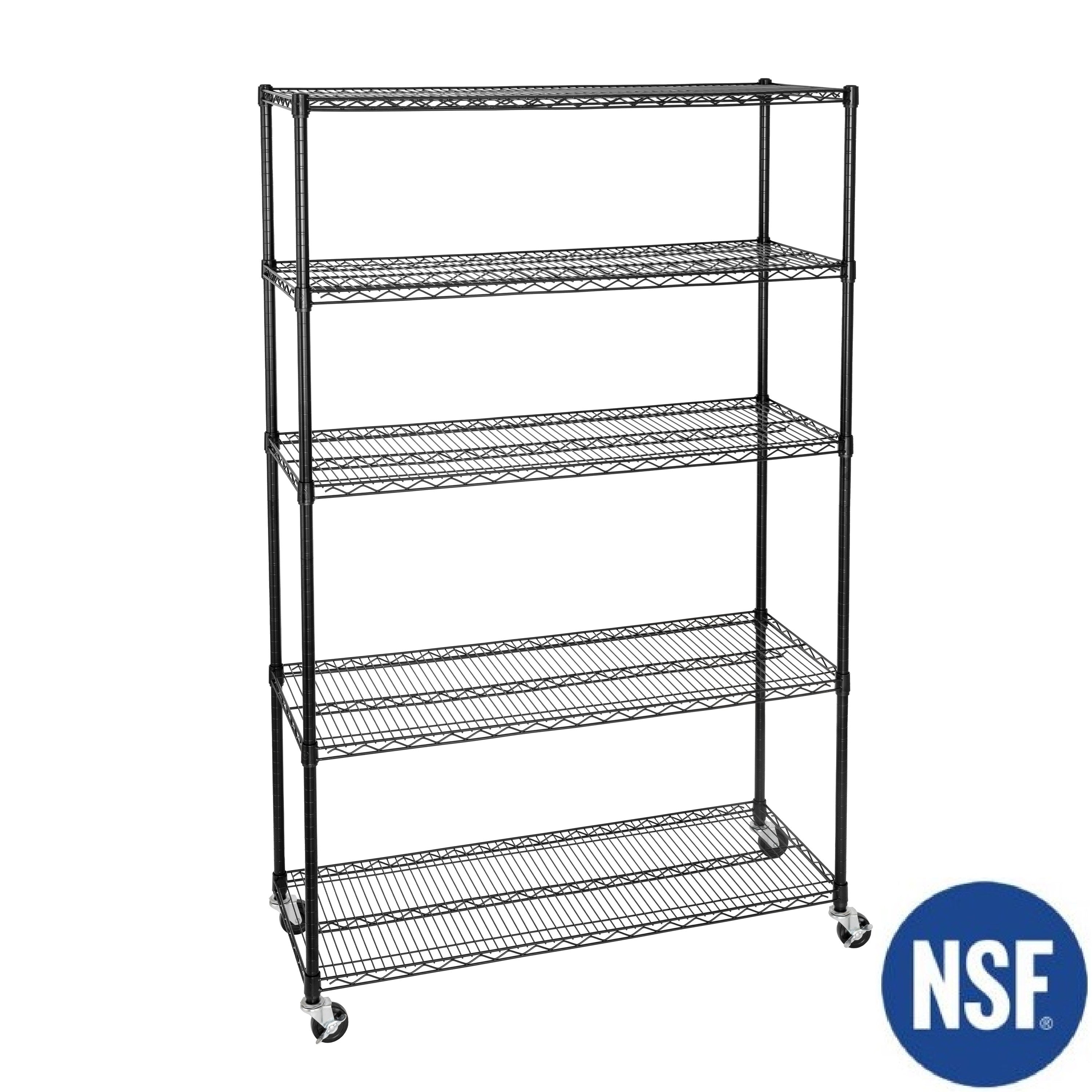 Seville Classics UltraDurable scaffale acciaio 5 ripiani nero ruote