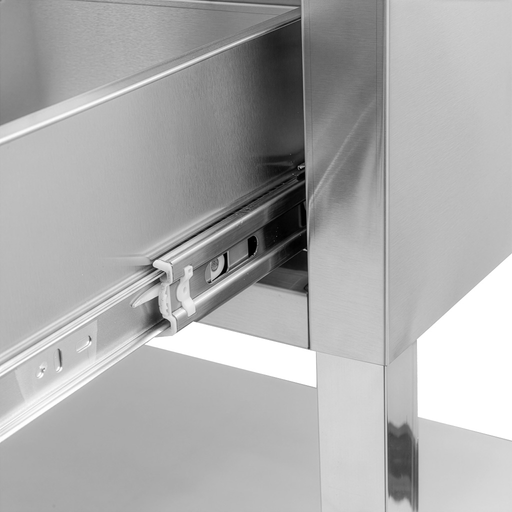 Mega-M X tavolo acciaio 120x60x85 parete 2 cassetti ripiano