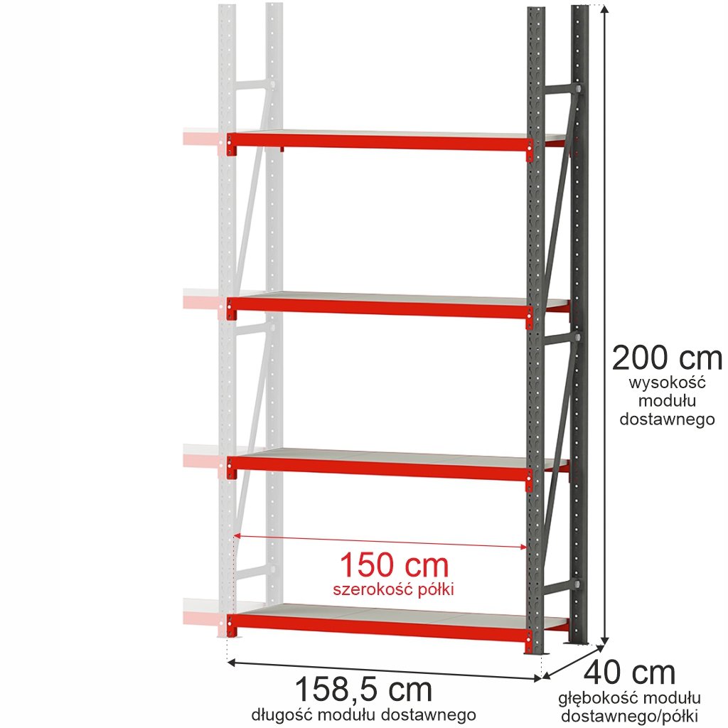 Mega-M Fortis scaffale magazzino modulo aggiuntivo 200x158 cm 450 kg