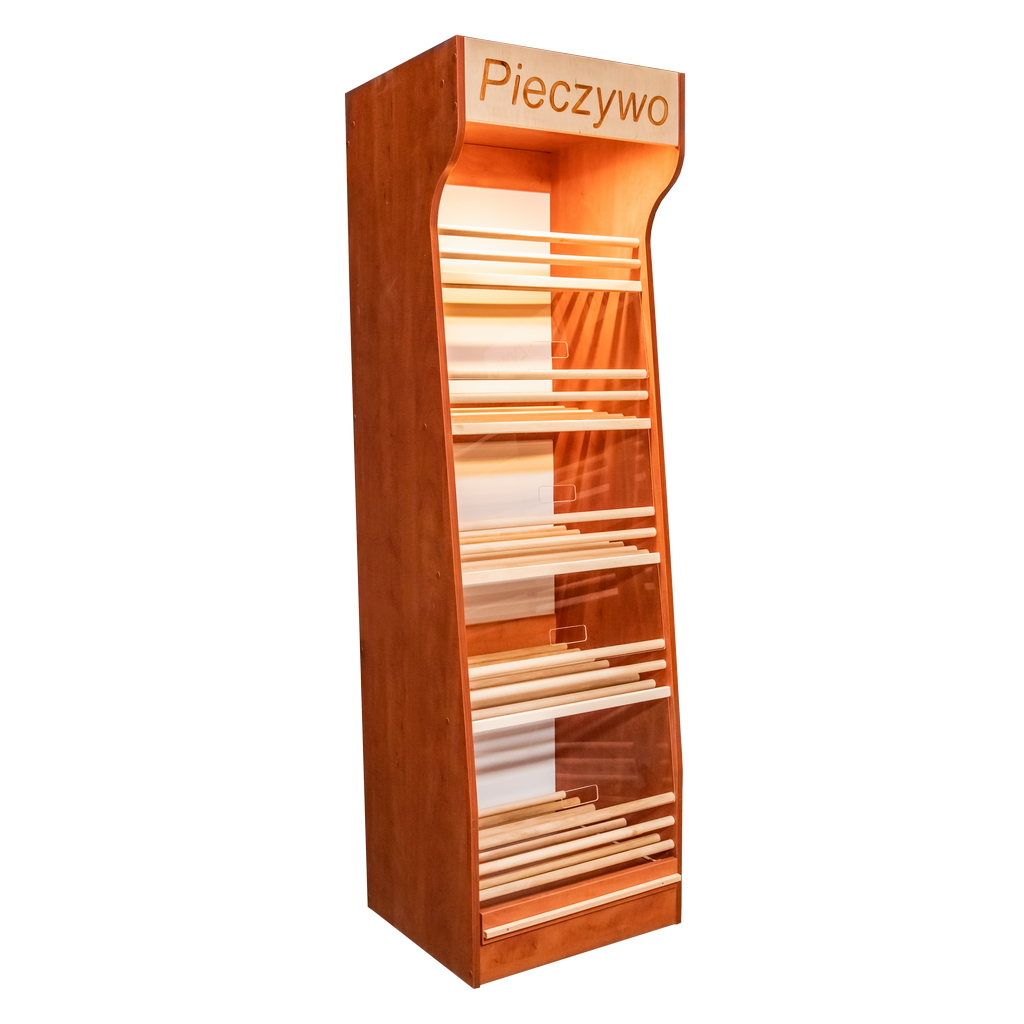 H-200 L-60 Espositore Pane Plexi LED 4 Ripiani Pero
