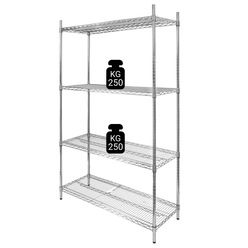 Mega-M 90x45x180 scaffale cromato 4 ripiani in filo