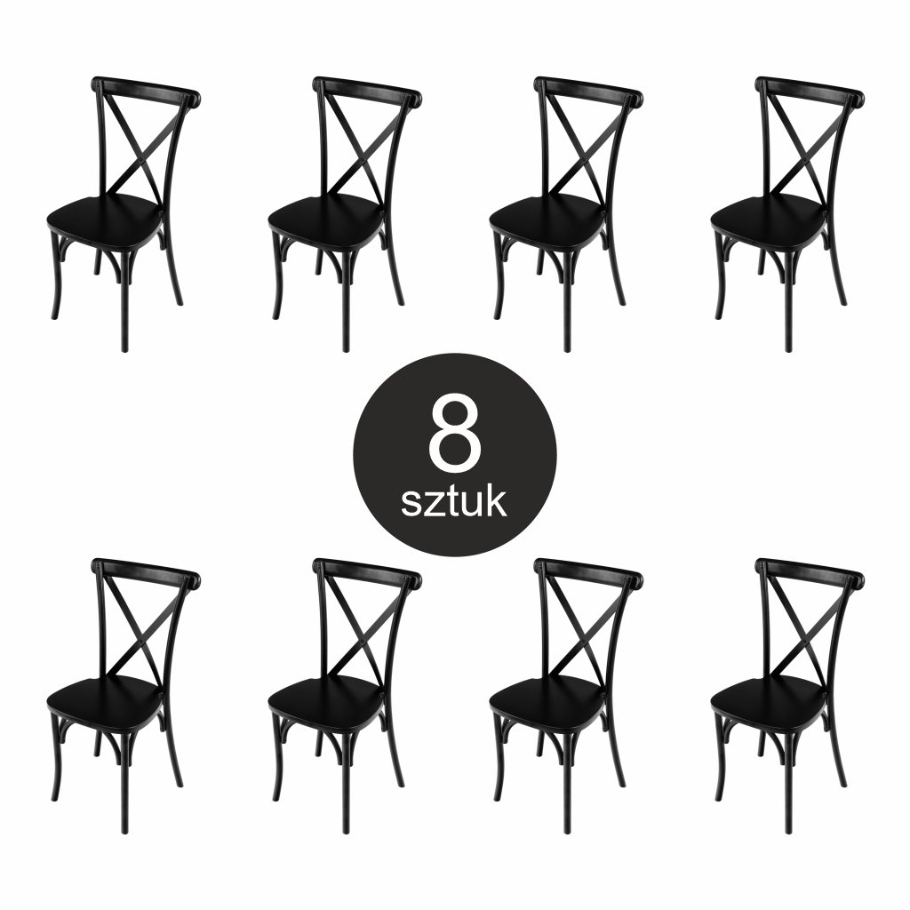 FURVERO BOHO Sedia Banchetto Legno Faggio Nera Set 8 pz