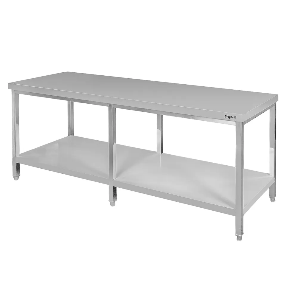 Mega-M Tavolo inox gastronomia 200x70x85 6 gambe con ripiano