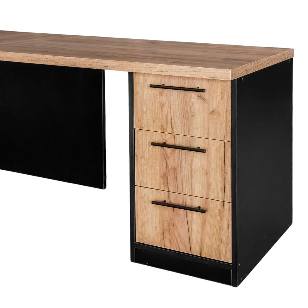 Mega-M L-160 scrivania angolare rovere kraft nero con cassetti