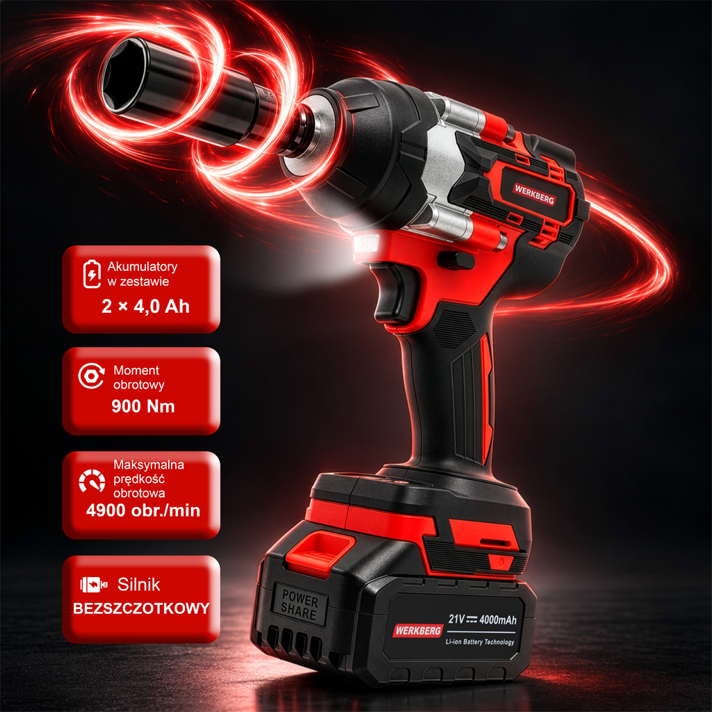 Werkberg KUDKQ101 chiave a impulsi 900 Nm brushless 2 batterie