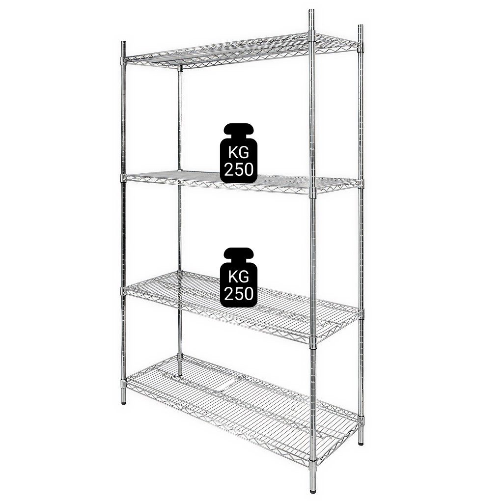 Mega-M Scaffale gastronomico cromato 90x60x180 cm 4 ripiani filo