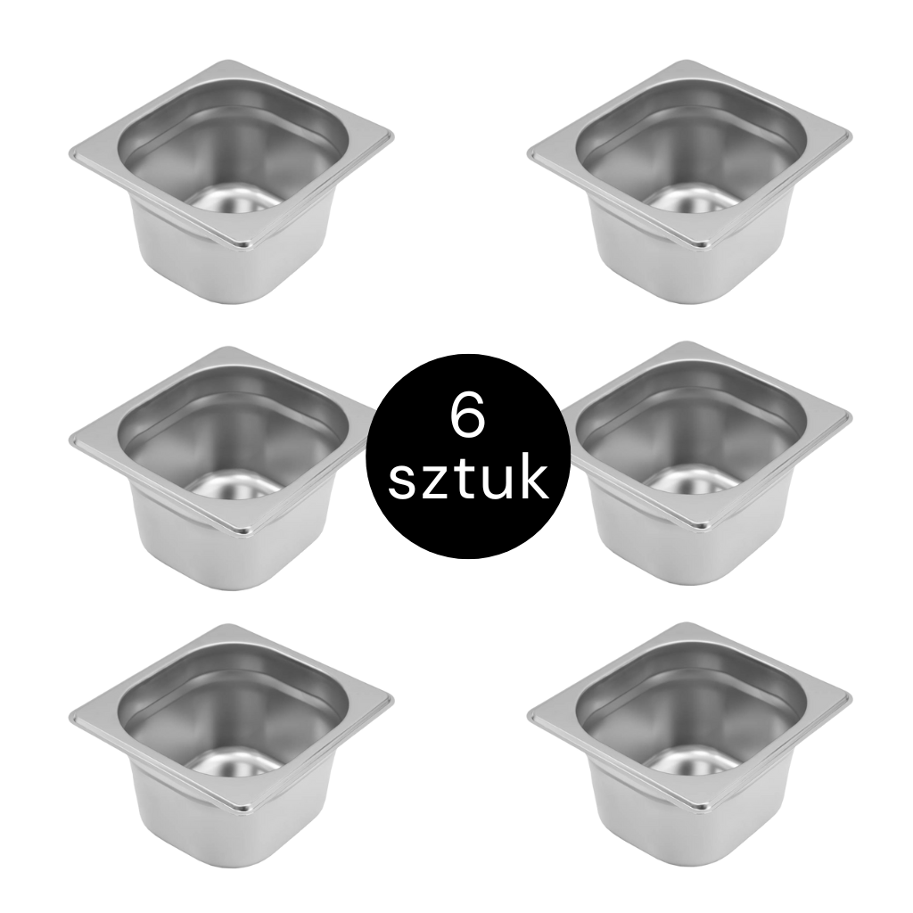 Mega-M GN 1/6 Contenitore Inox 17,6x16,2x10 cm 6 Pezzi