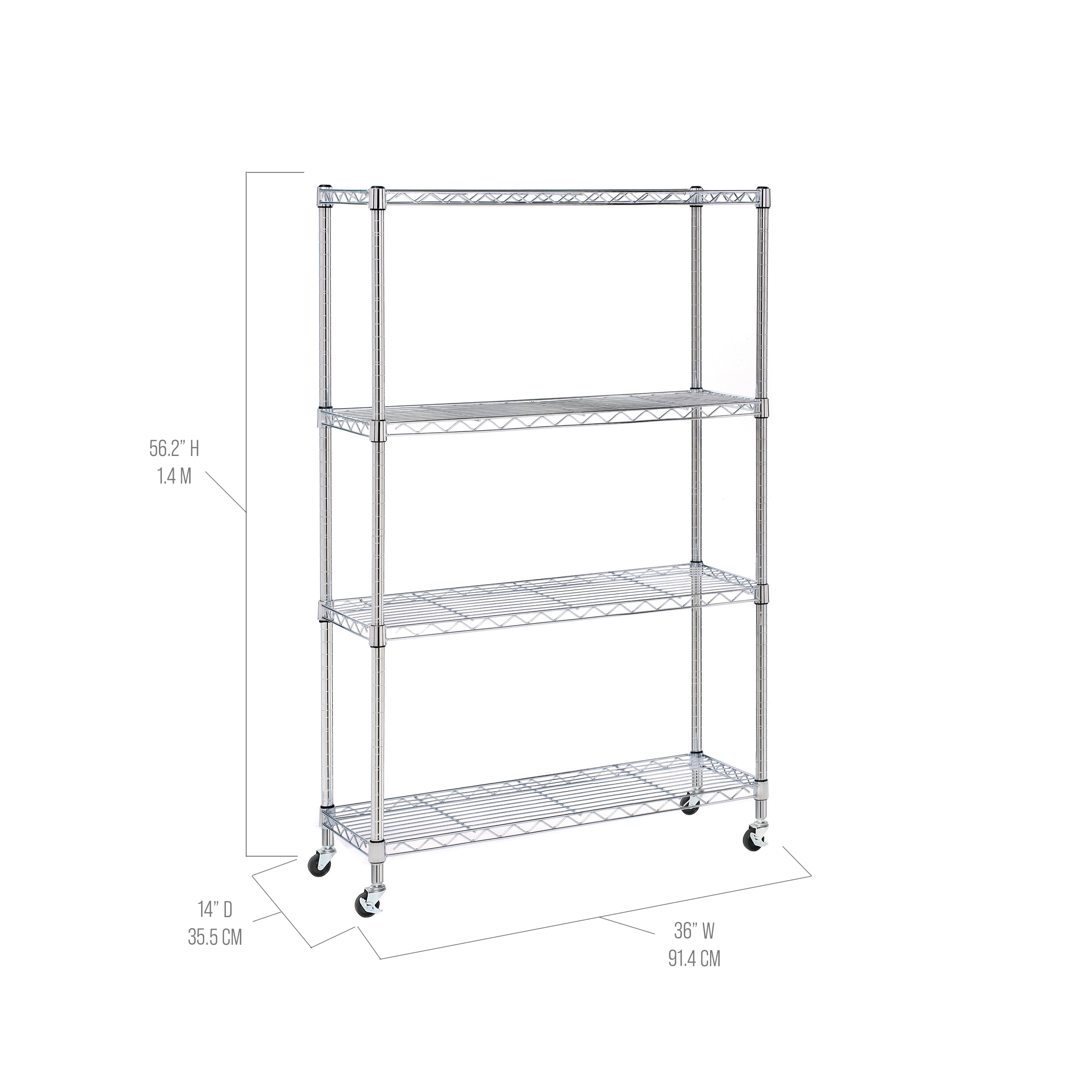 Seville Classics scaffale acciaio 4 ripiani 91x35 cm con ruote