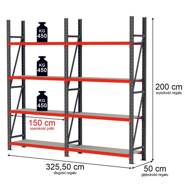 Mega-M Fortis scaffale magazzino 8 ripiani H-200 L-325,5 cm