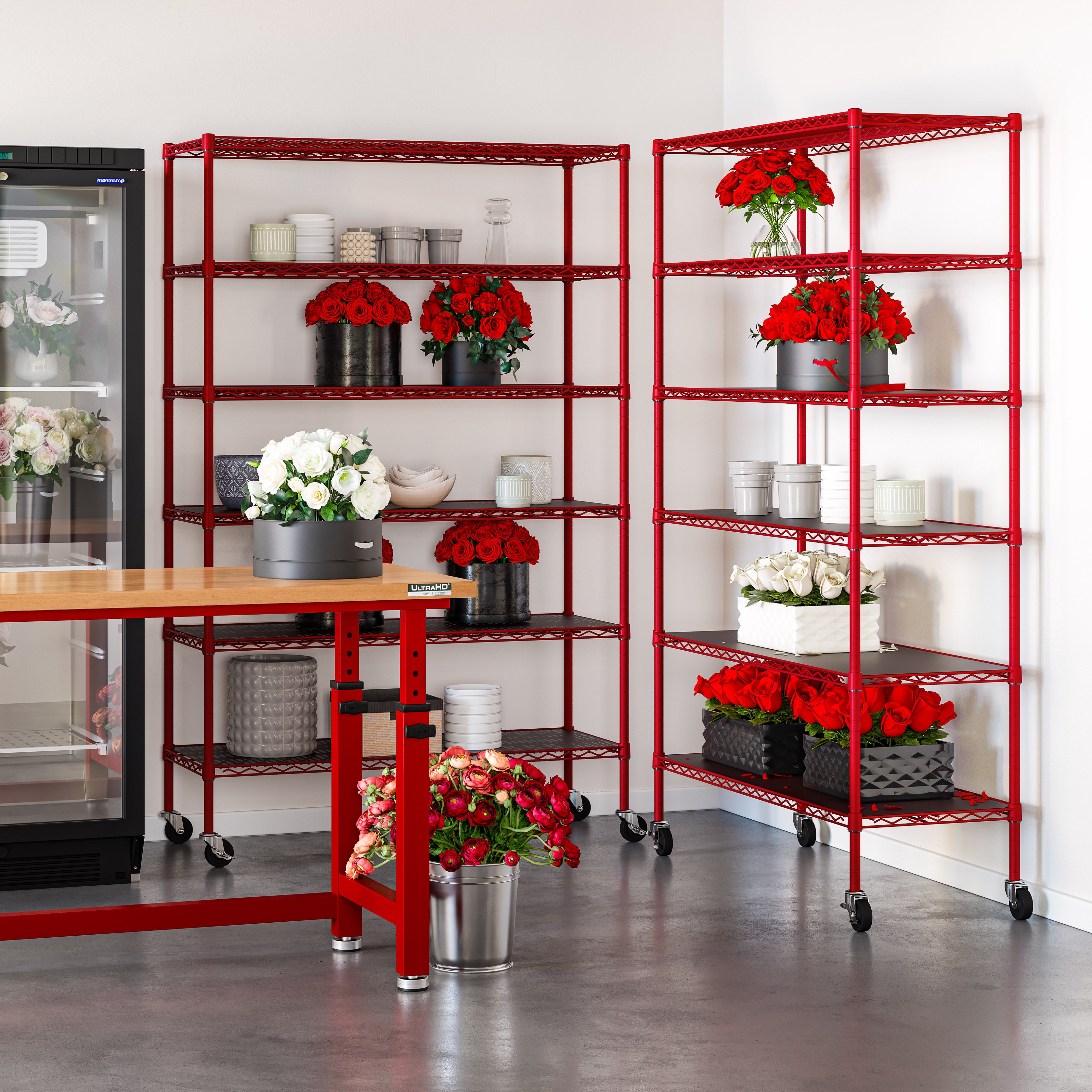 Seville Classics UltraDurable Scaffale Acciaio 6 Ripiani Rosso con Ruote