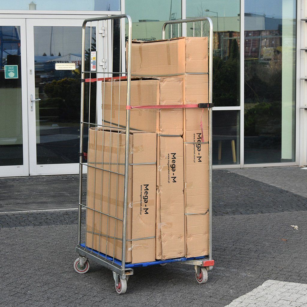 Roll container a gabbia blu pieghevole base plastica