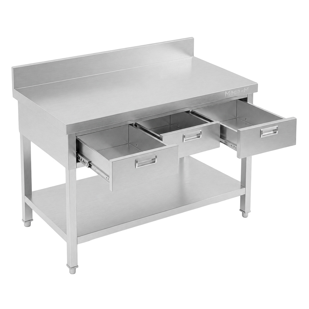 Mega-M X Tavolo Inox 100x70x85 cm con 3 Cassetti
