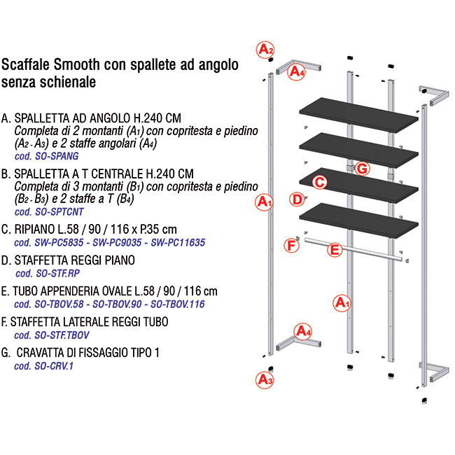 Agosistem Smooth spalletta angolare 30x30x240 cm scaffale