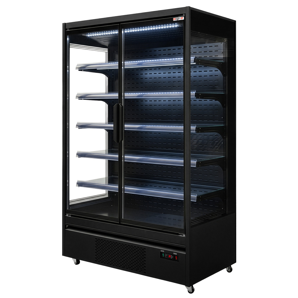 Mega-M Hugo Plus RU banco frigo nero 125 cm porte vetro