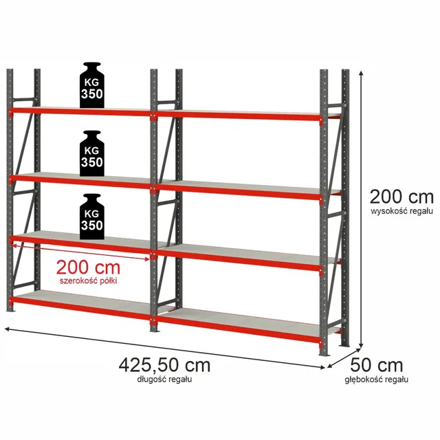 Mega-M Fortis scaffale magazzino 8 ripiani 200x425x50 cm 350 kg