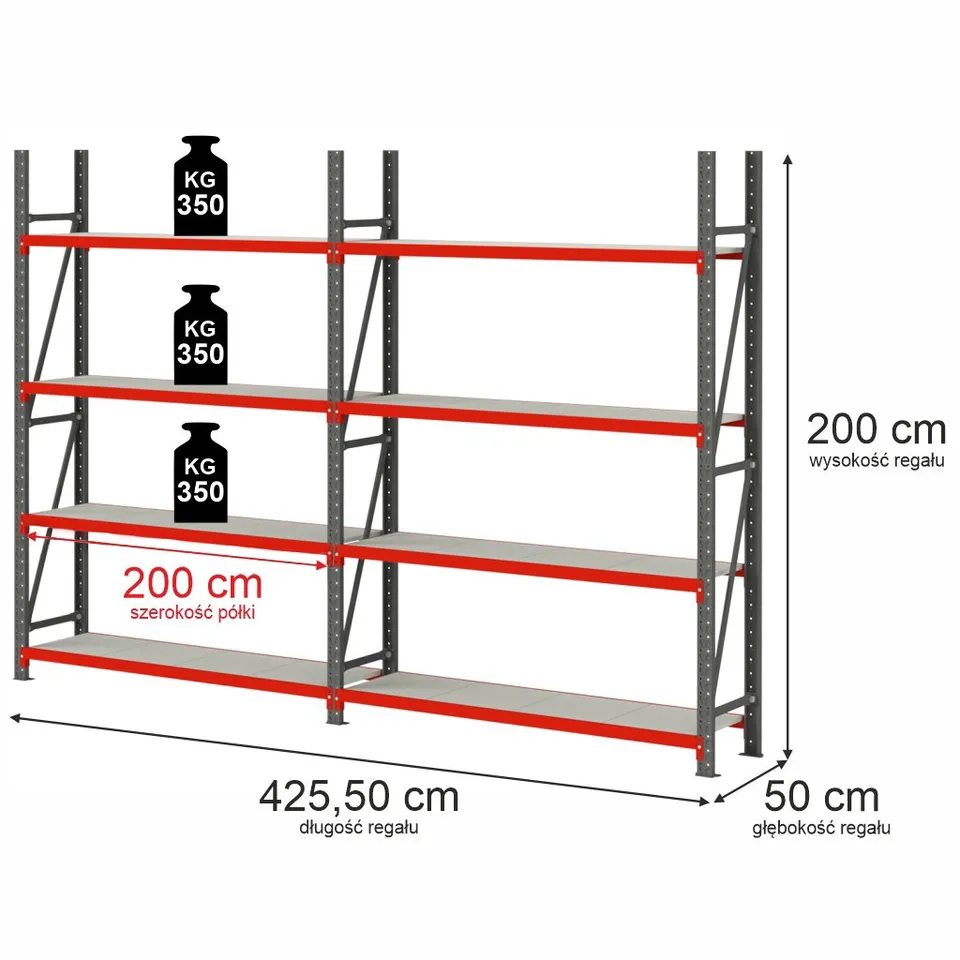 Mega-M Fortis scaffale magazzino 8 ripiani 200x425x50 cm 350 kg
