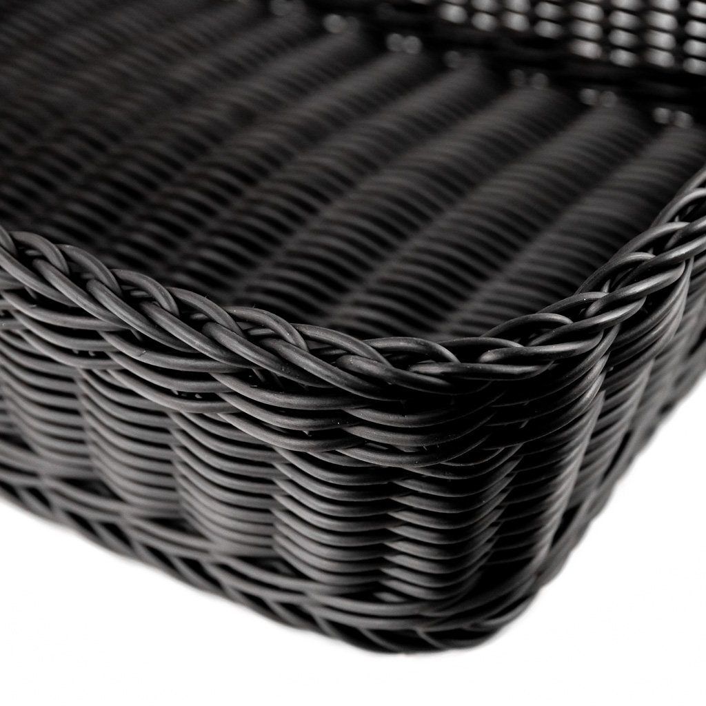 Cestino pane 30x40x10 cm nero effetto rattan plastica