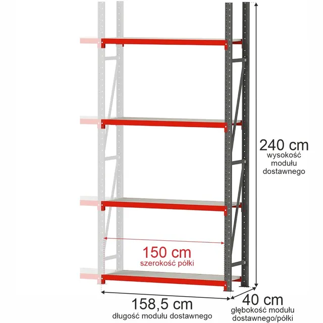 Mega-M Fortis scaffale metallo 240x158,5x40 aggiuntivo 450 kg