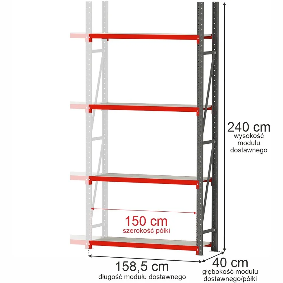 Mega-M Fortis scaffale metallo 240x158,5x40 aggiuntivo 450 kg