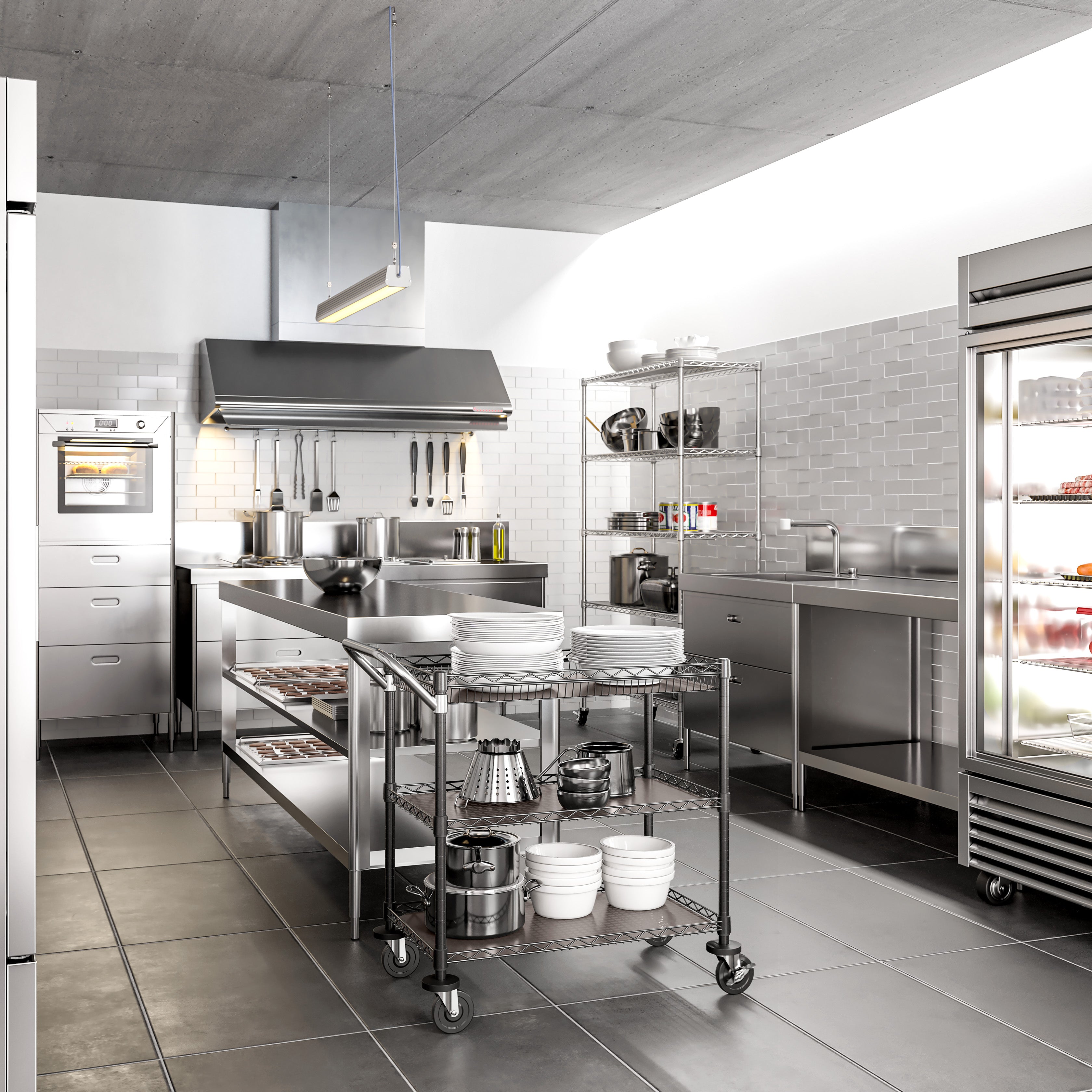 Seville Classics Carrello cucina 3 ripiani cromato 227 kg