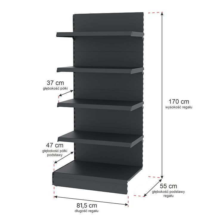 Mega-M Merkury II H170 scaffale negozio a parete grafite 81,5 cm
