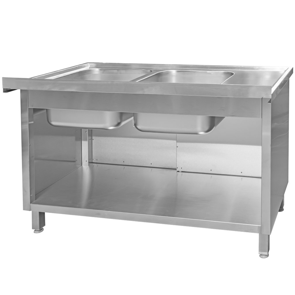 Mega-M lavello gastronomico doppia vasca con armadio 140x70 cm inox
