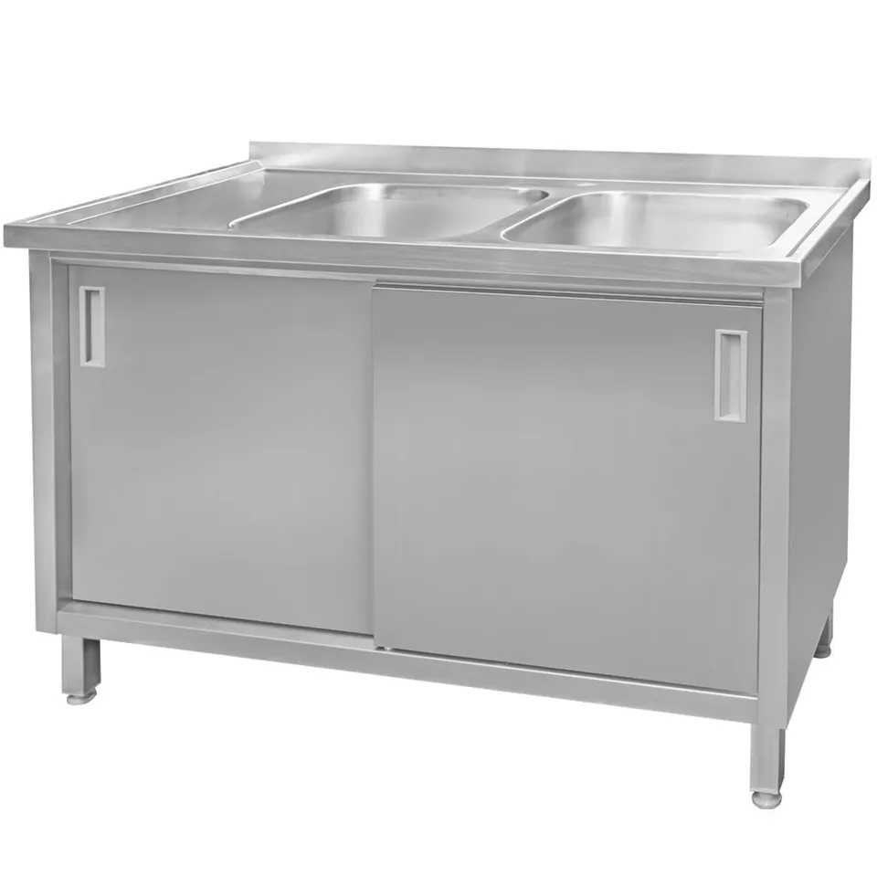 Mega-M lavello gastronomico doppia vasca con armadio 140x70 cm inox