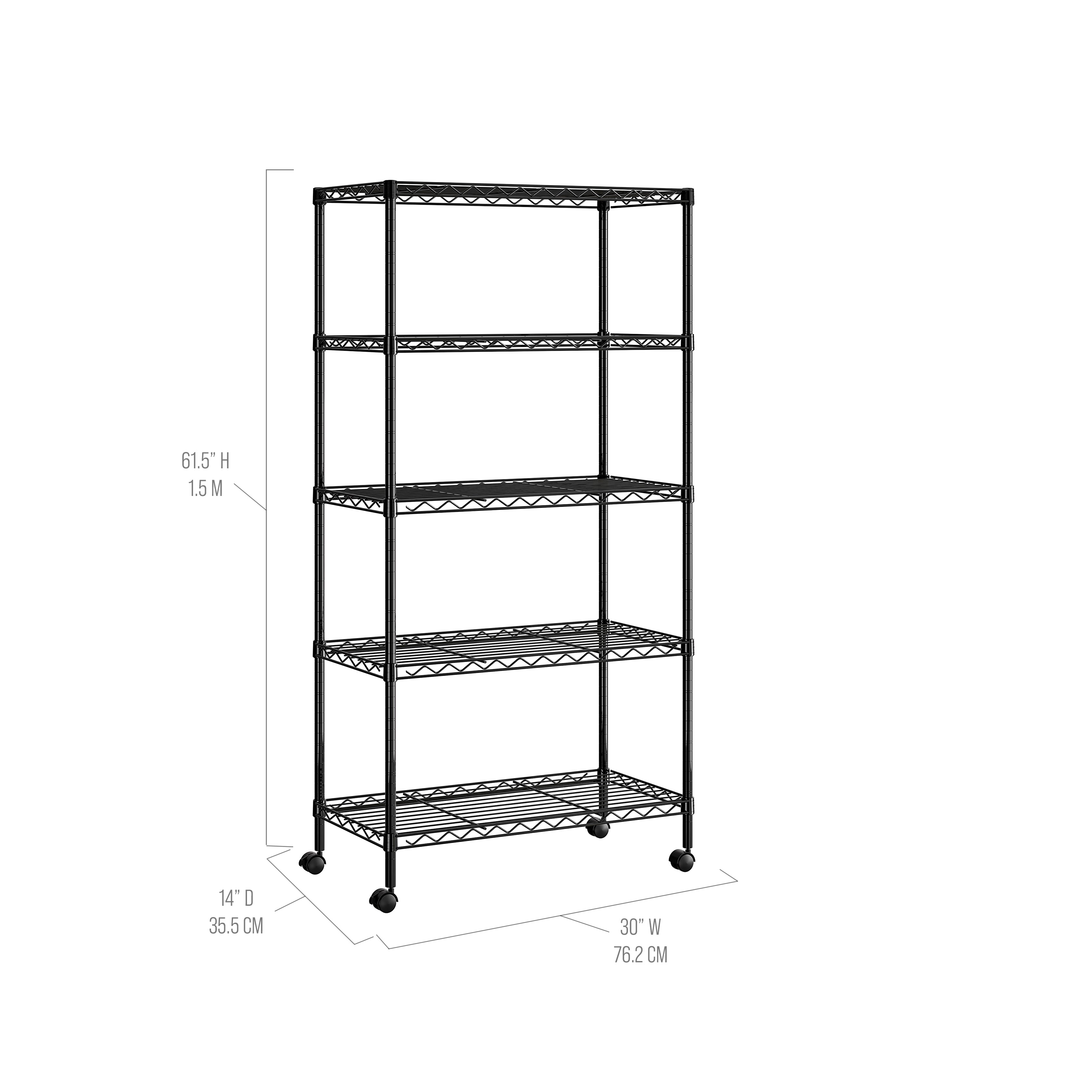 Seville Classics scaffale metallo nero 5 ripiani 76x35x152 cm