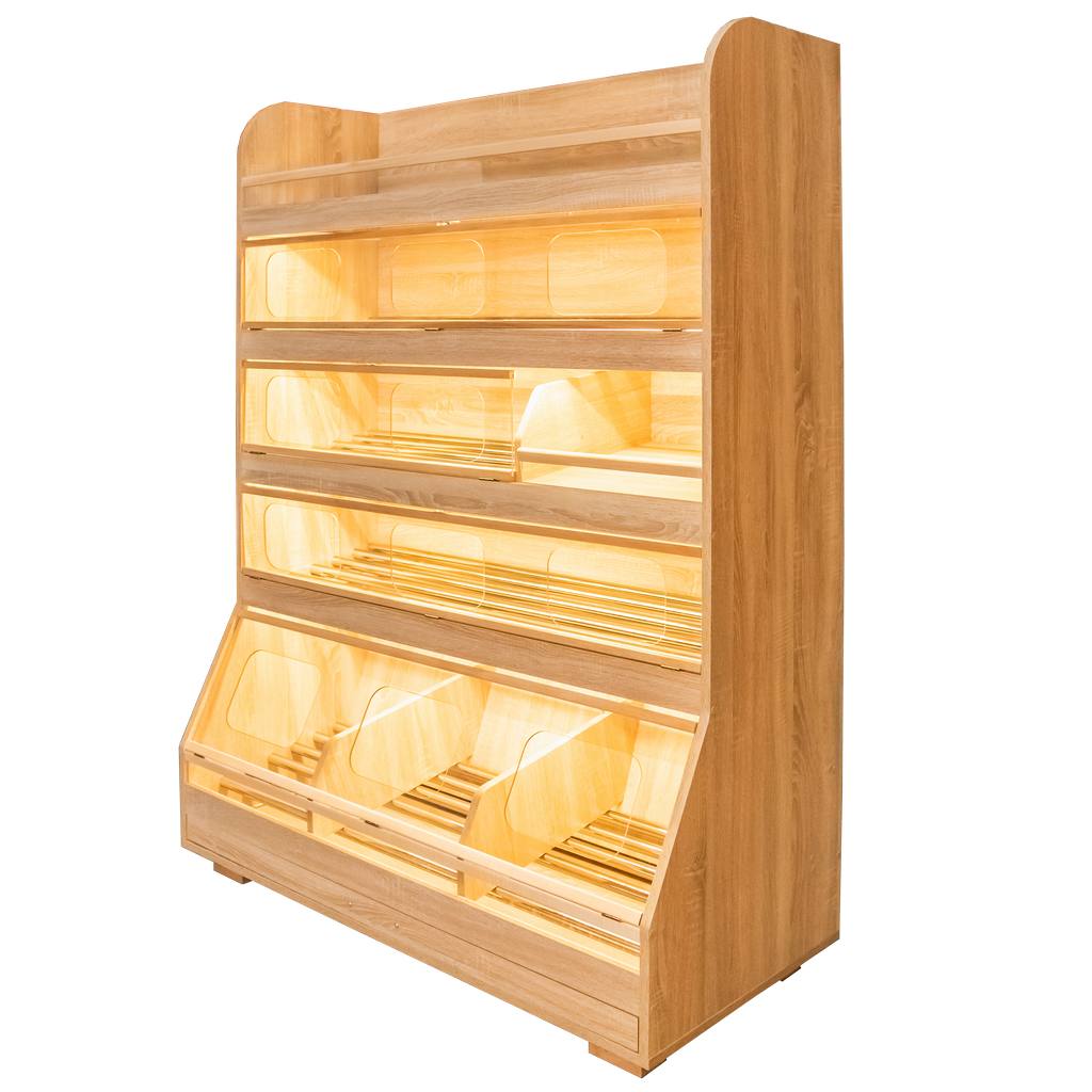 Scaffale pane 180x125x60 LED rovere 5 ripiani