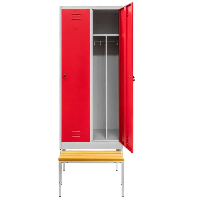 Mega-M armadio spogliatoio 2 ante 80 cm panca grigio rosso