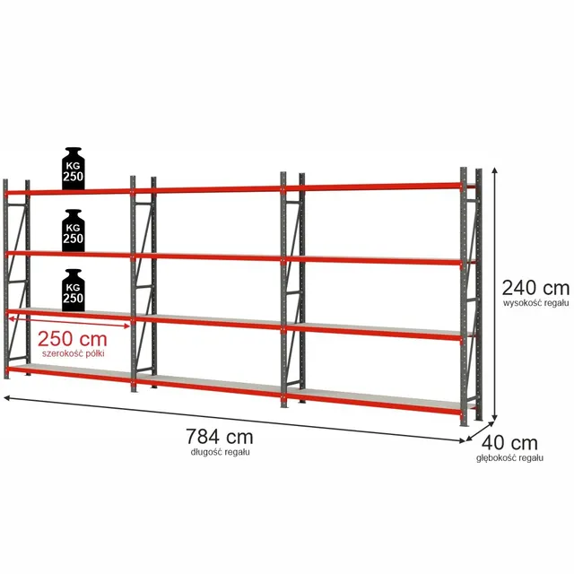 Mega-M FORTIS H-240 scaffale magazzino 12 ripiani 784x40 cm