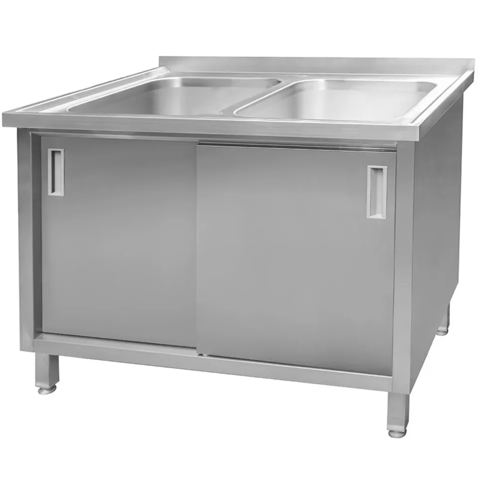 Mega-M 120x70x85 lavello gastronomico due vasche con armadio inox