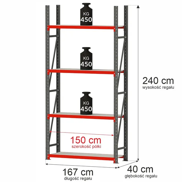 Mega-M Fortis scaffale metallo 4 ripiani H240 167x40 base