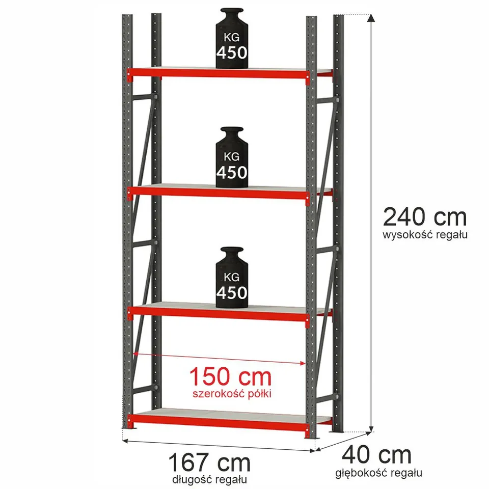 Mega-M Fortis scaffale metallo 4 ripiani H240 167x40 base