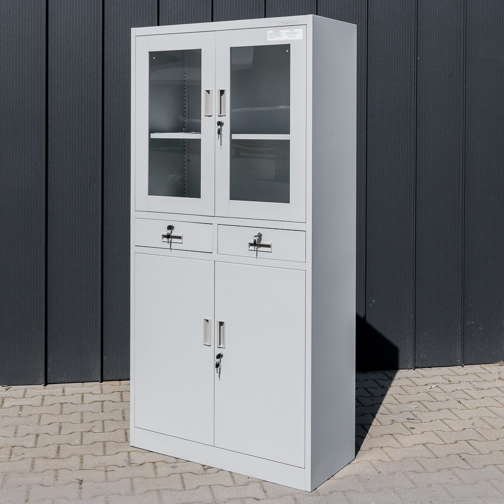 Mega-M Wenus Armadio Metallico Ufficio 90x40x185 Grigio Vetrina