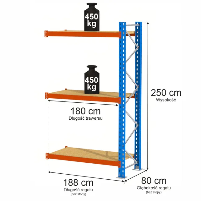 Mega-M XR scaffale magazzino 250x188x80 450 kg aggiuntivo