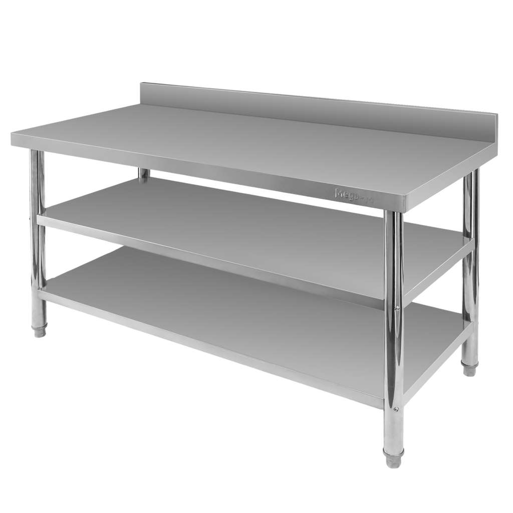 Mega-M X Standard tavolo inox parete 160x70 cm 2 ripiani