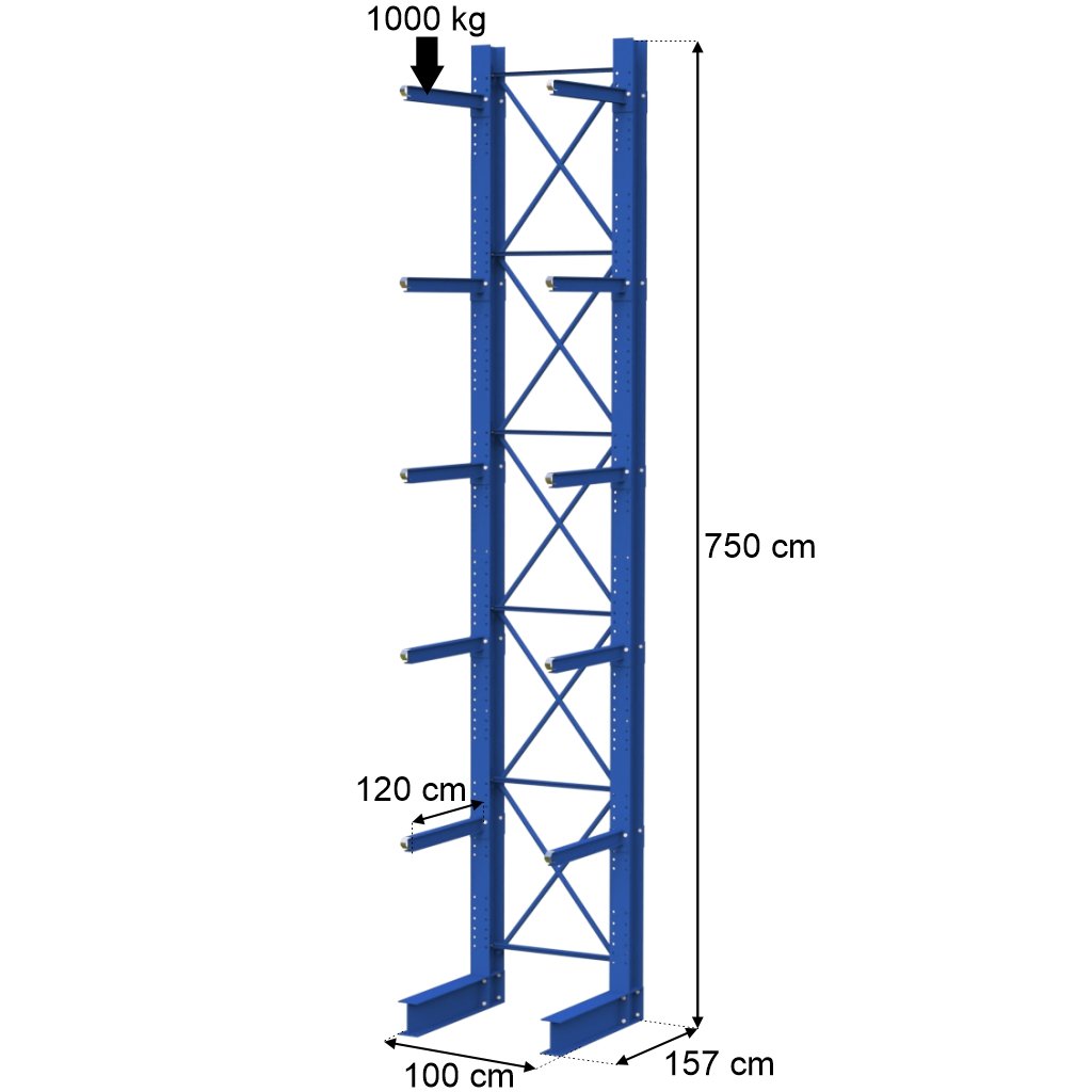 Stow scaffale cantilever monofrontale H750 braccio 120cm 2 moduli