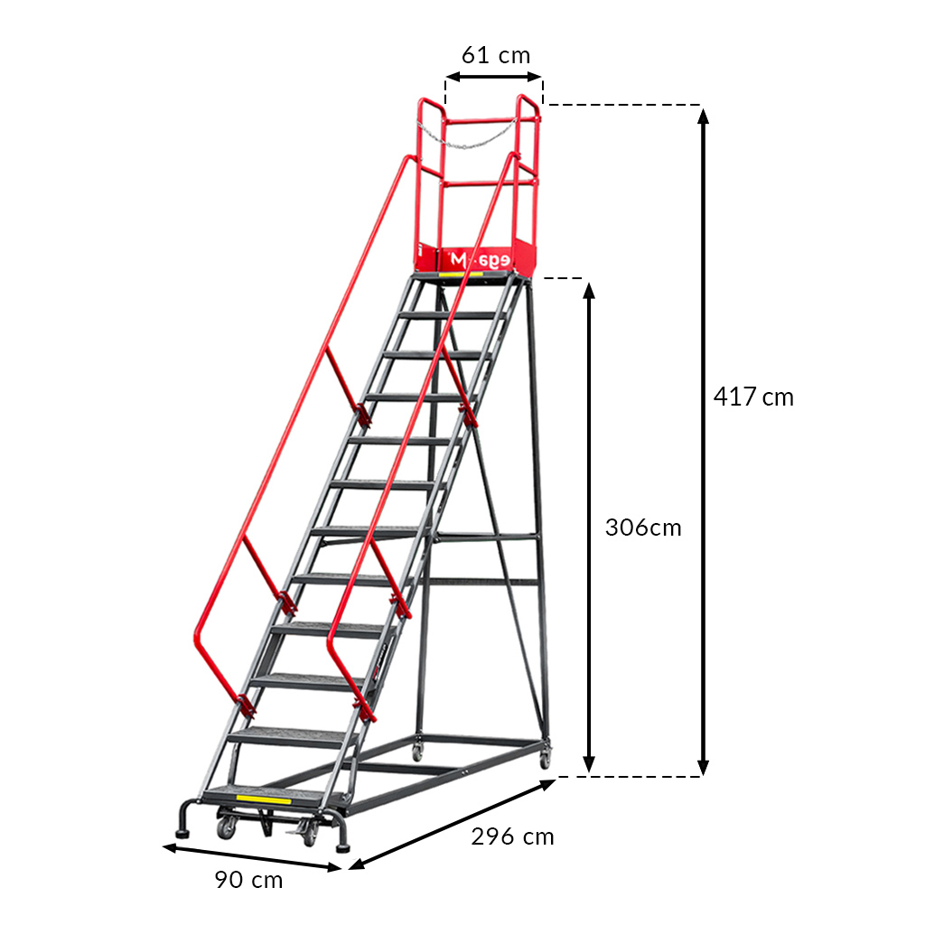 Mega-M H-306 scala magazzino 12 gradini con piattaforma