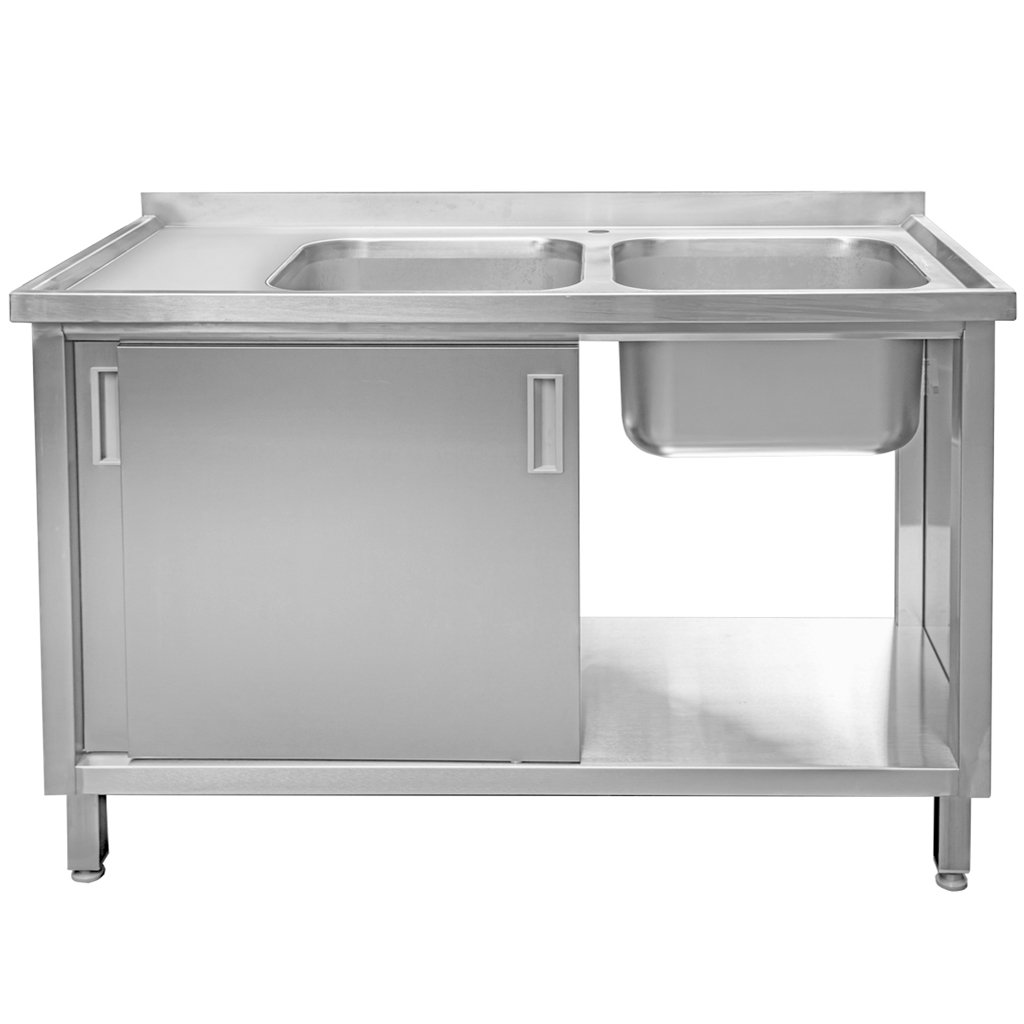 Mega-M lavello gastronomico doppia vasca con armadio 140x70 cm inox