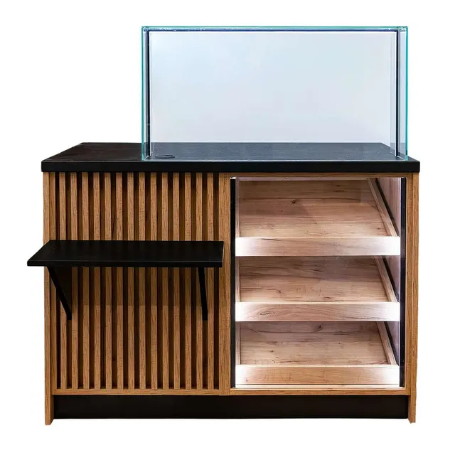 Mega-M banco cassa negozio 120x60x90 cm vetro LED rovere