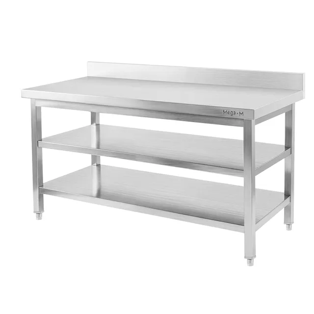 Mega-M X Standard 180x70x85 tavolo inox da parete 2 ripiani
