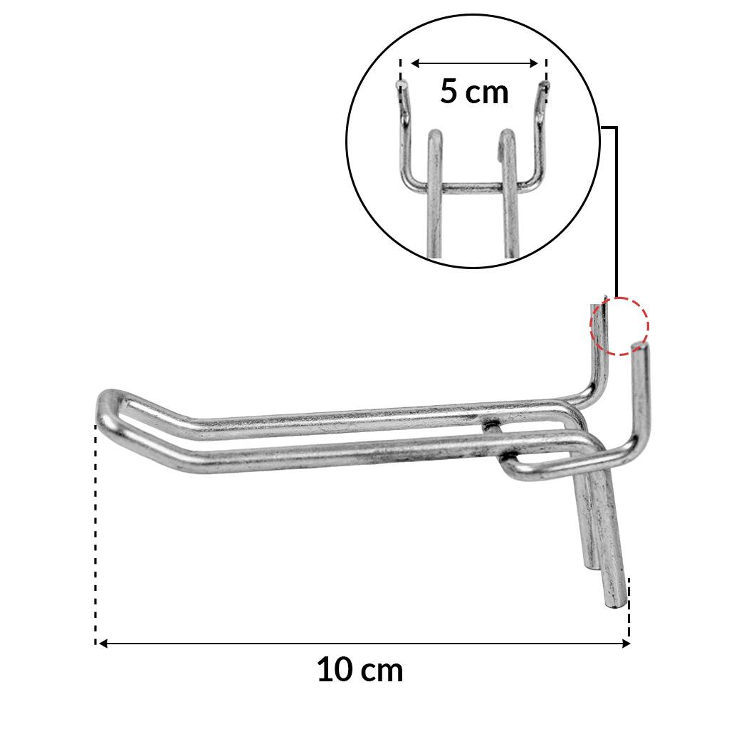 Gancio doppio Euro perforato 10 cm per pannello forato zincato
