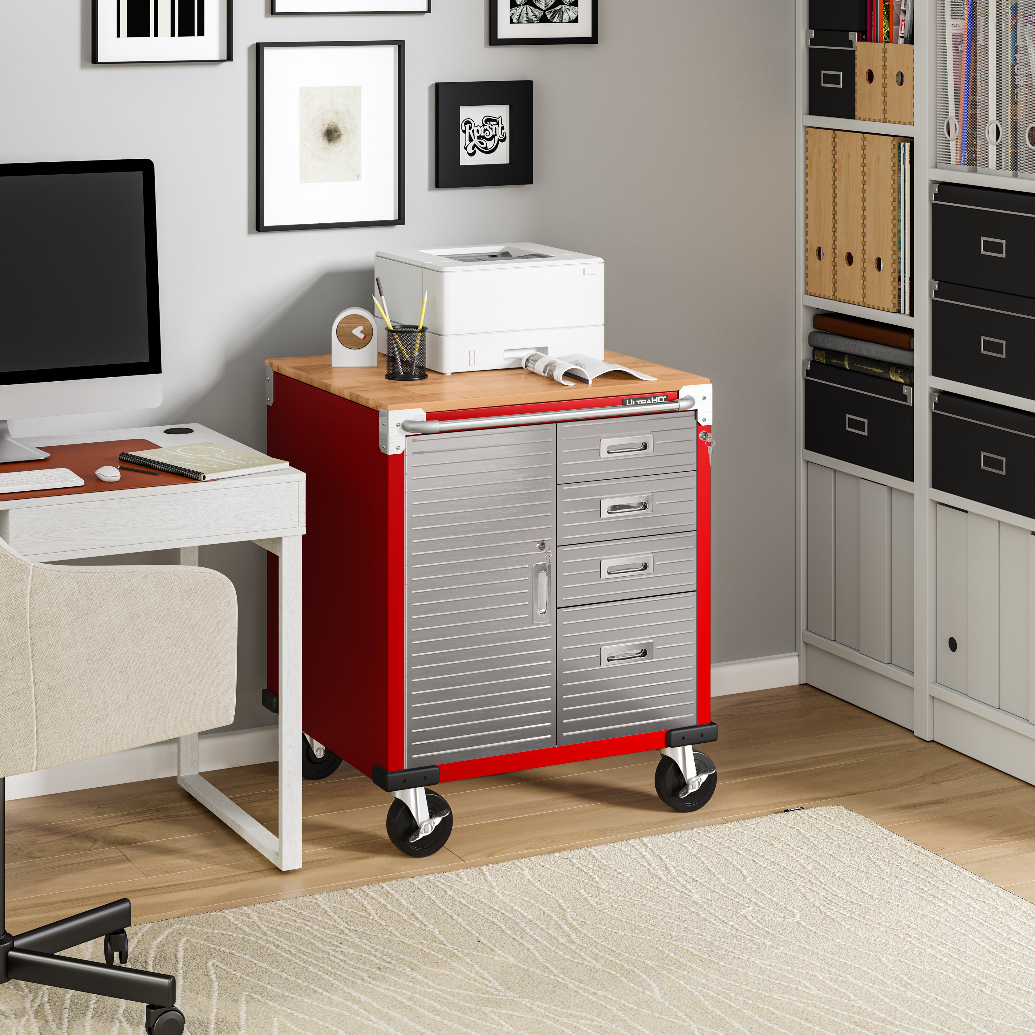 Seville Classics UltraHD mobile 4 cassetti rosso acciaio 71 cm
