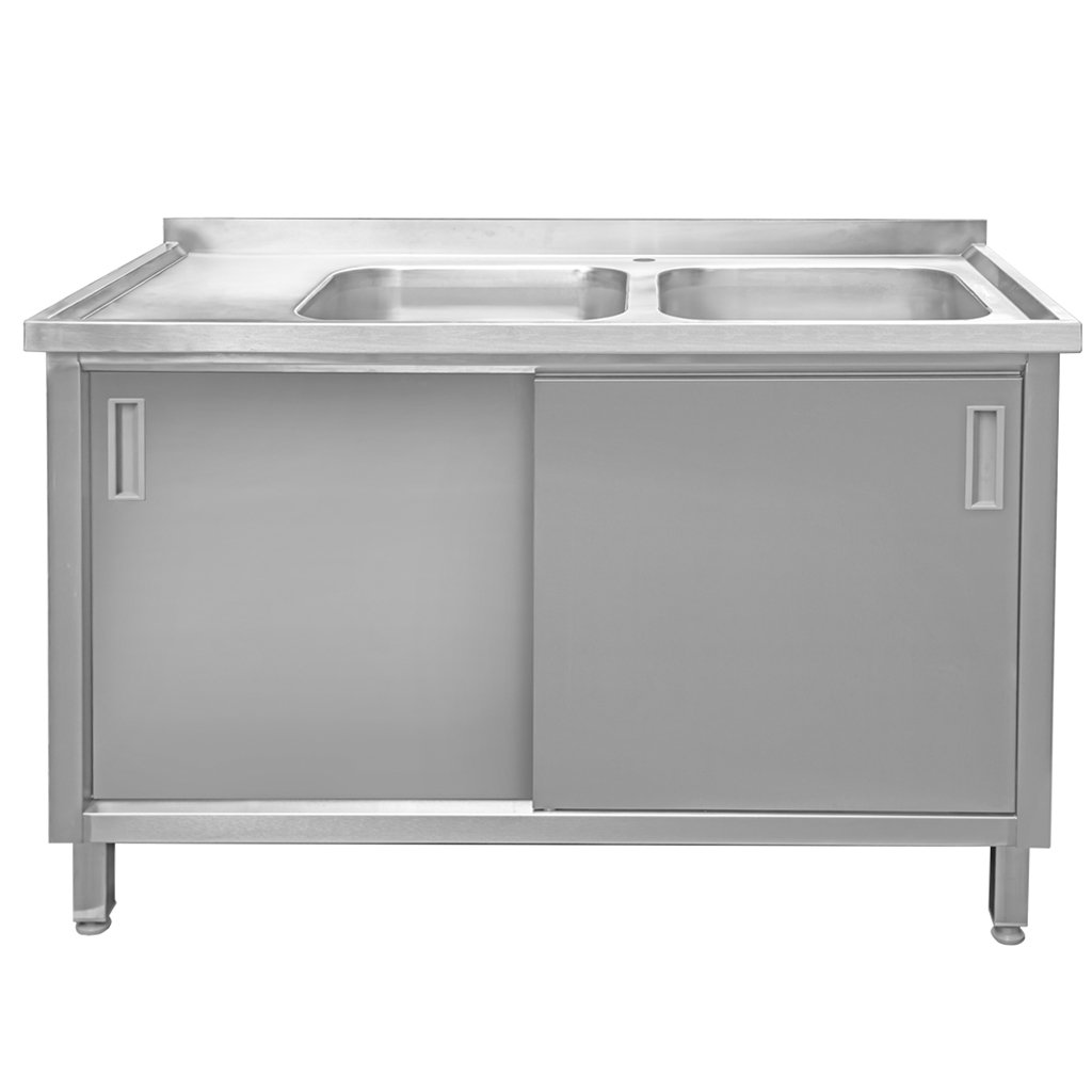 Mega-M lavello gastronomico doppia vasca con armadio 140x70 cm inox