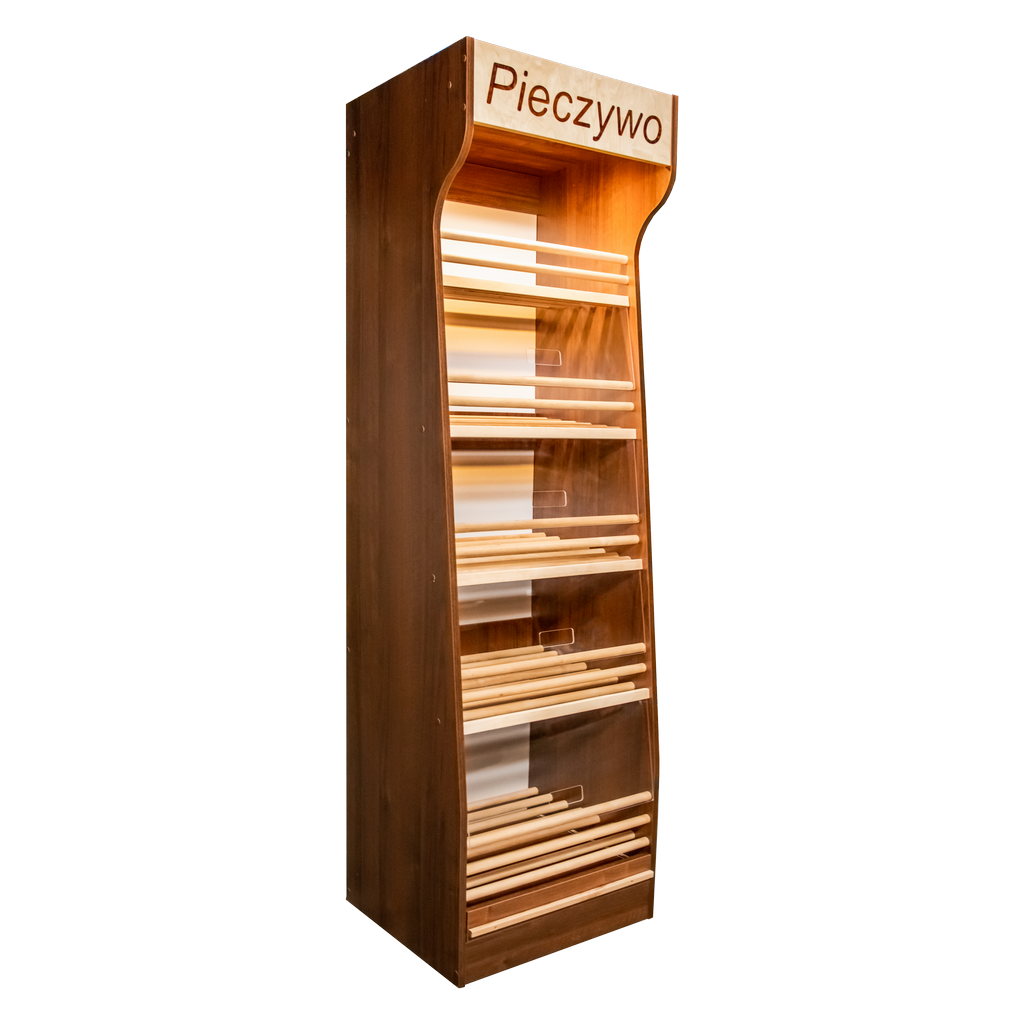 Espositore pane 200x60x50 cm noce plexiglass LED 4 ripiani