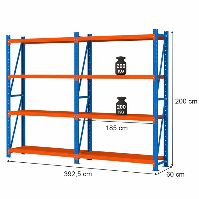 Mega-M Fortis Light H-200 L-392,5 P-60 scaffale 8 ripiani